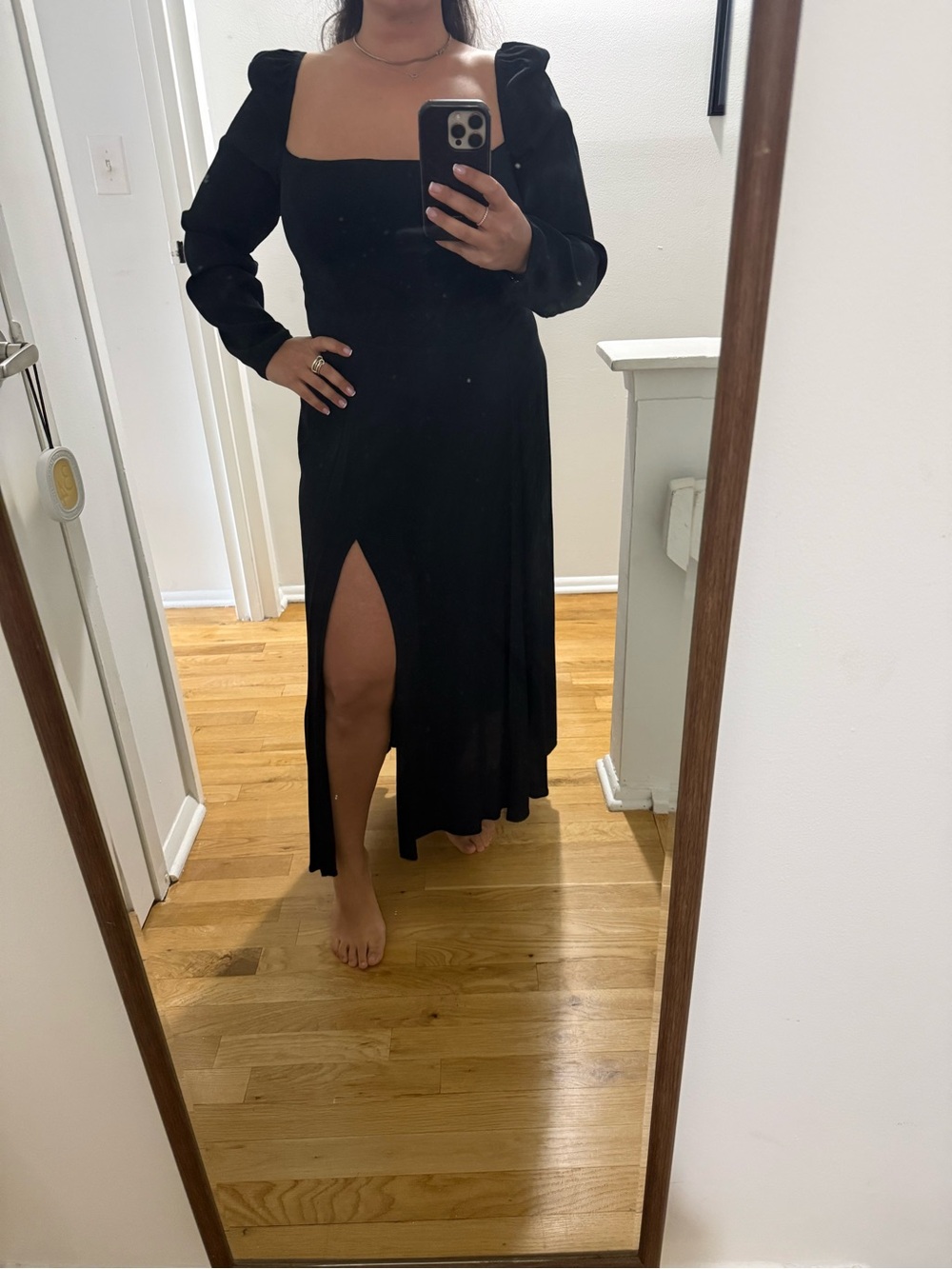 Reformation Black Square-Neck Long-Sleeve Maxi Dress - Picture 2 of 2